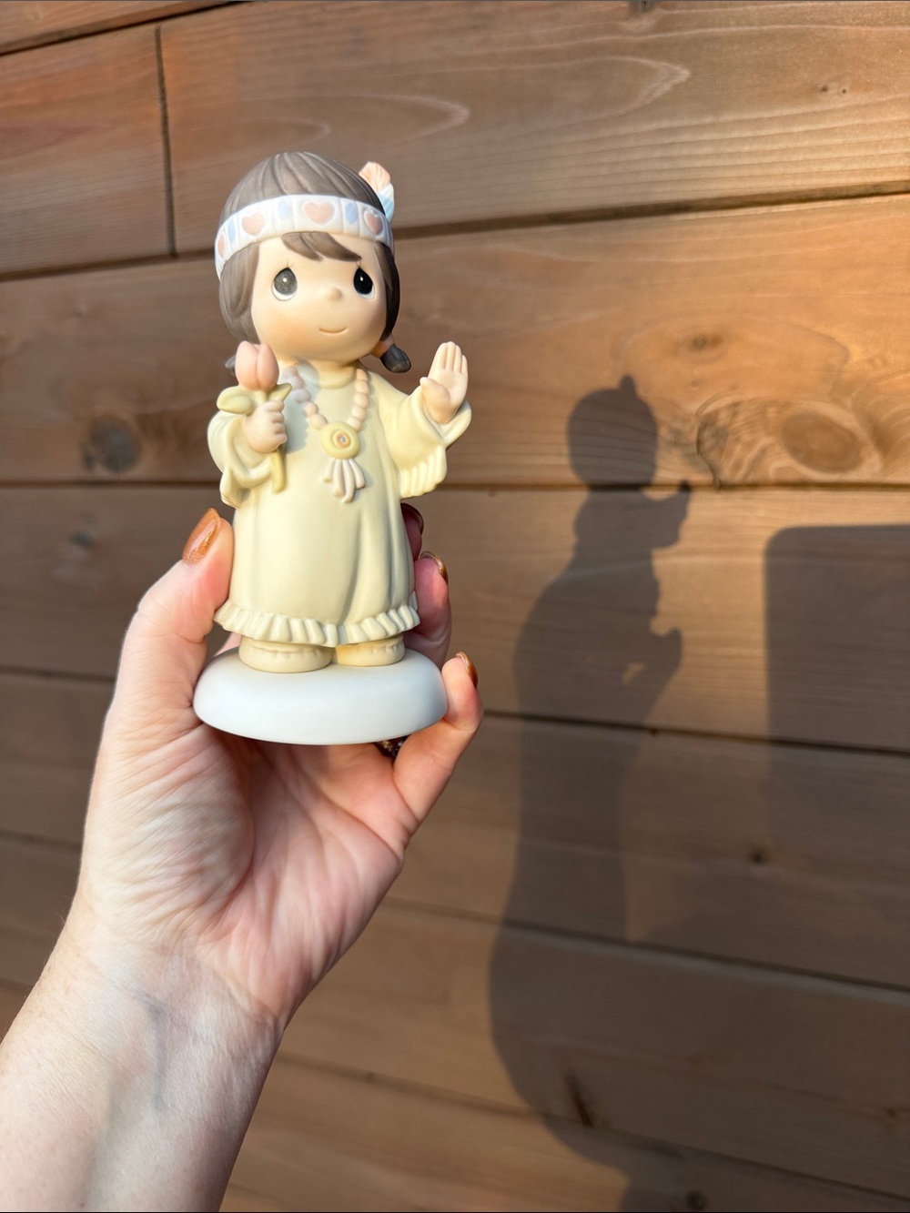 Precious Moments Cream and Pink Girl Figurine Holding Flower